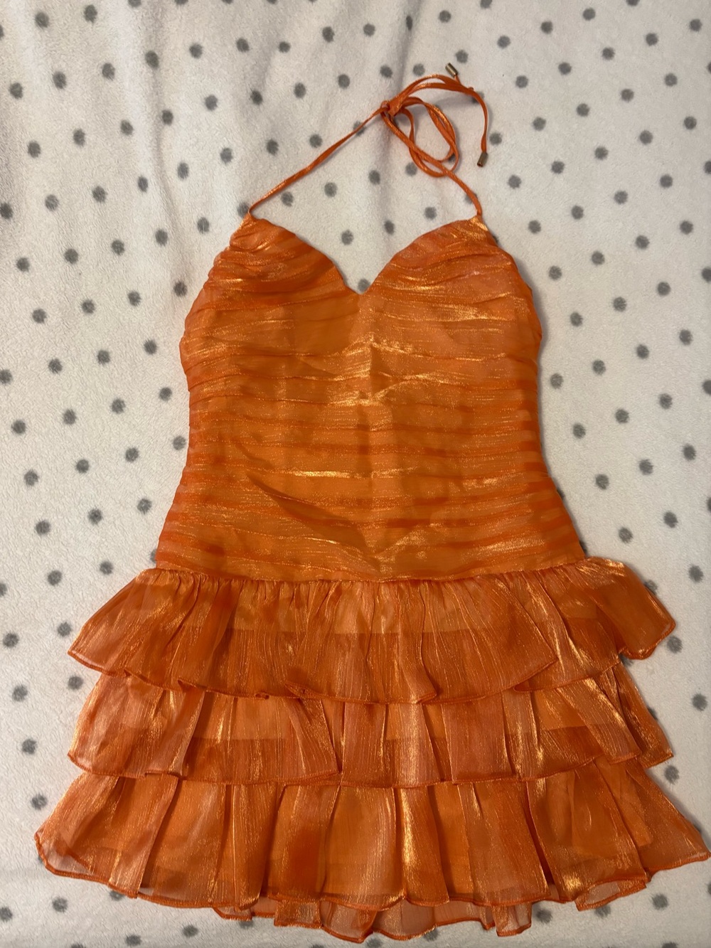 Hello Molly Orange Metallic Ruffle Dress - New, Never Worn